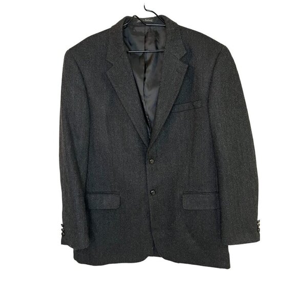 Savile Row Sport Coat Blazer Jacket Size 44 L Gray 100% Wool Tweed Herringbone - Picture 2 of 15